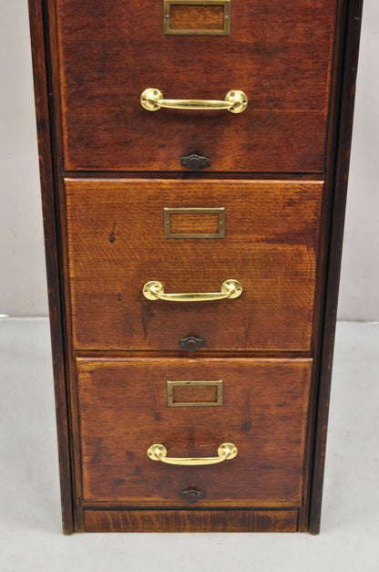 Antique Shaw Walker Quarter Sawn Oak 4 Drawer Arts & Crafts Office File Cabinet