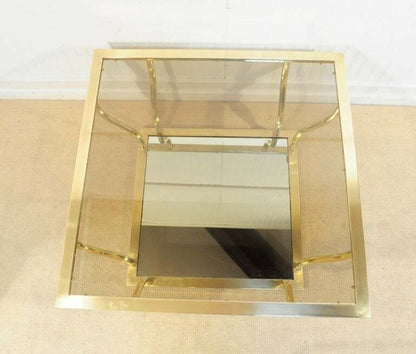 Italian Modern Brass and Glass Hollywood Regency Sculptural 2 Tier Coffee Table