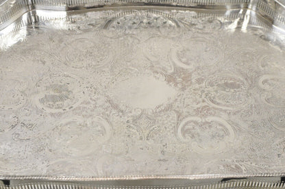 Vintage Victorian Silver Plated Pierced Gallery Scalloped Serving Platter Tray