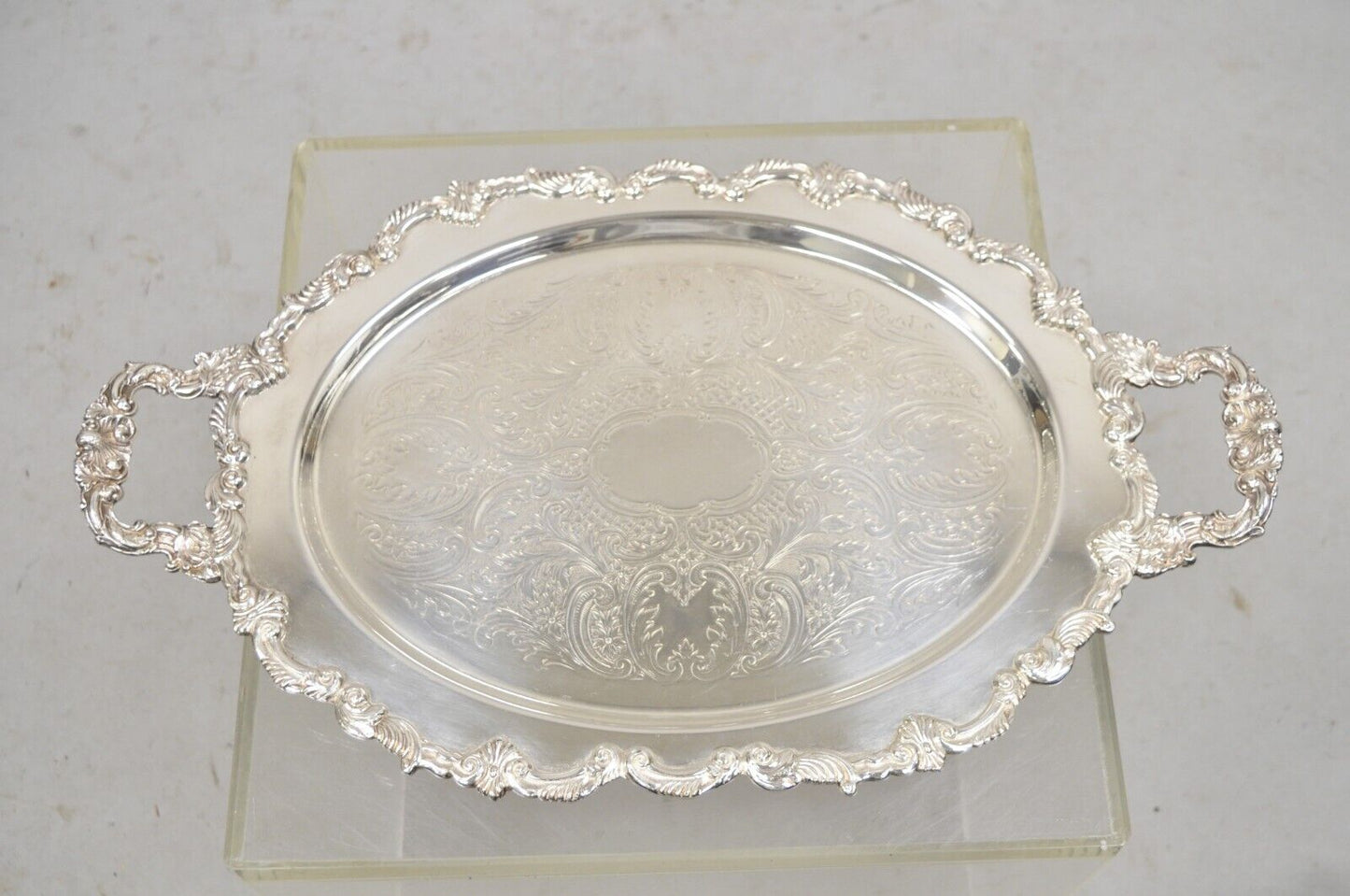 Vintage English Victorian Style Silver Plated Oval Platter Tray Crown Hallmark