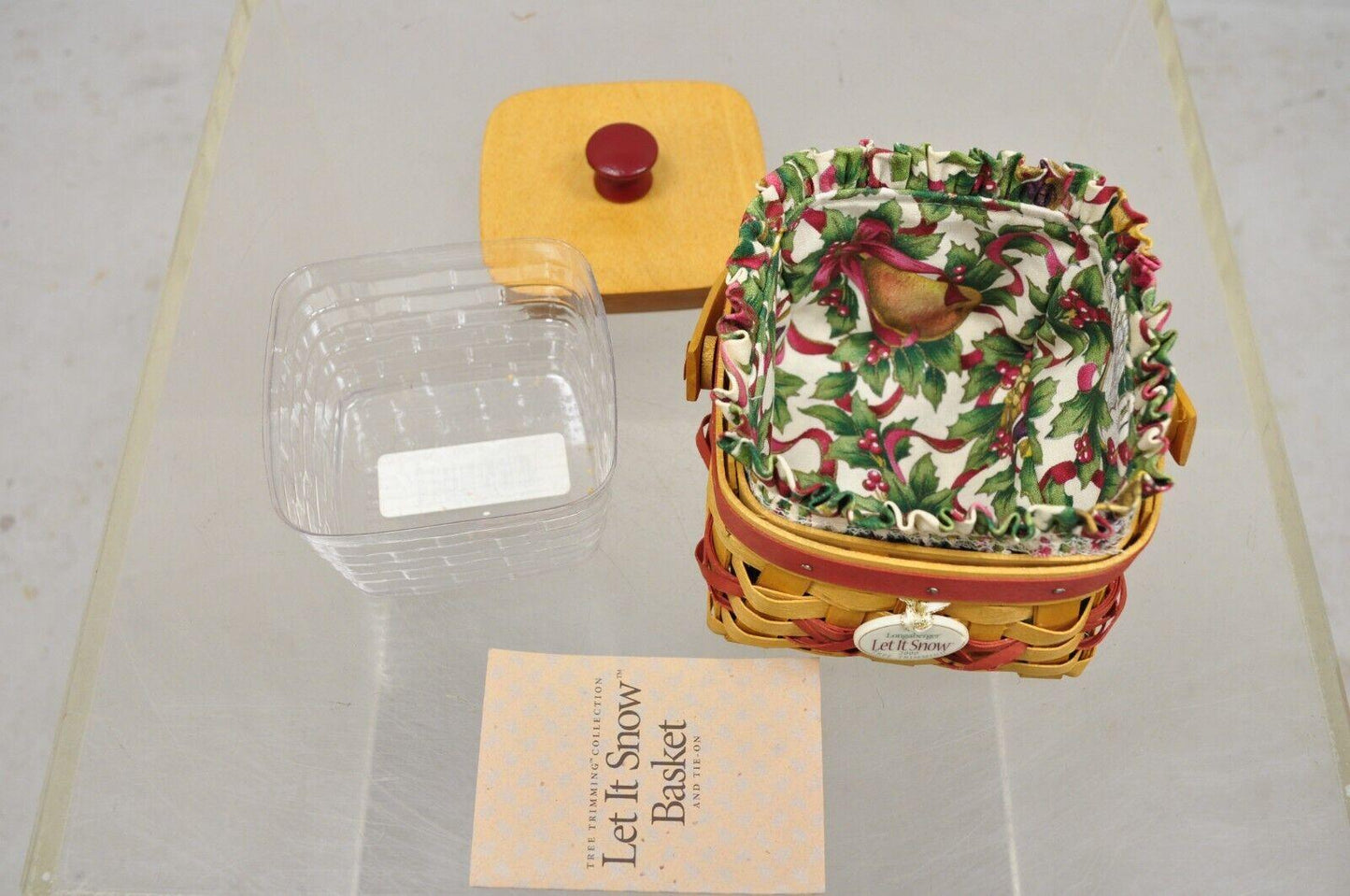 Longaberger 2000 Red Tree Trimming Let it Snow Basket with Protector Lid & Card