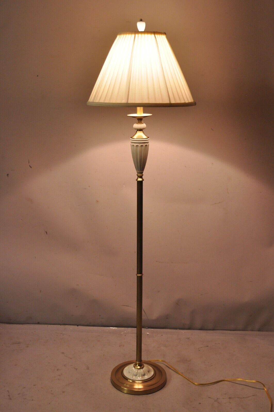 Lenox Quoizel White Porcelain Brass Candlestick Pole Floor Lamp with Shade