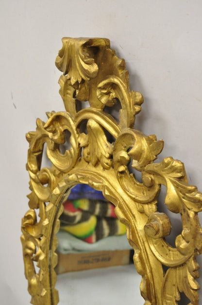 Vintage Italian Carved Wood Gold Gilt French Rococo Style Wall Mirror