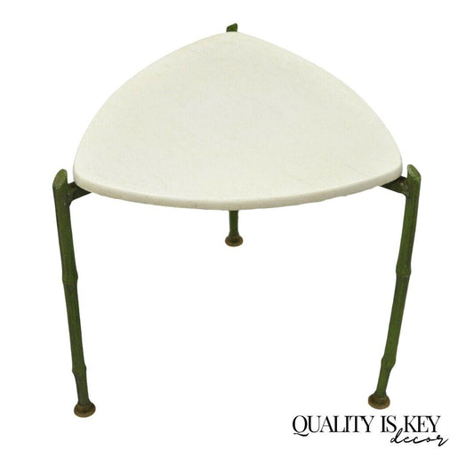 Faux Bamboo Chinese Chippendale Green Tripod Aluminum Guitar Pick Side Table