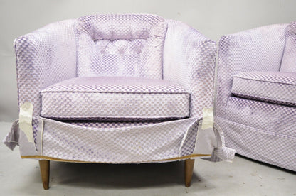Pair Mid Century Modern Milo Baughman Style Purple Barrel Back Lounge Chairs