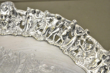 French Renaissance Bacchanal Scene Silver Plated Bacchus Figural Salver Tray