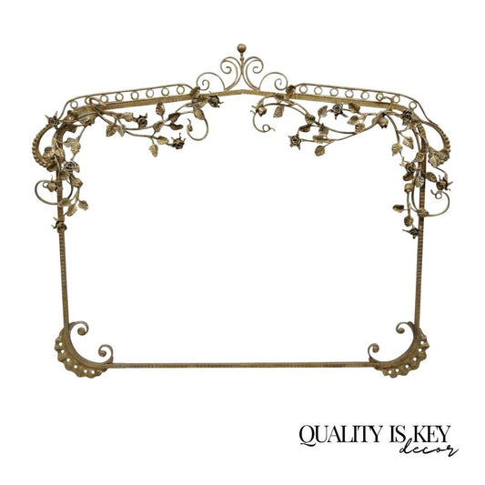 Italian Hollywood Regency Wrought Iron Large Shabby Flower Chic Mirror Frame