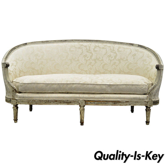 Antique French Louis XVI Style Distress-Painted Ovoid Carved Canapé Sofa