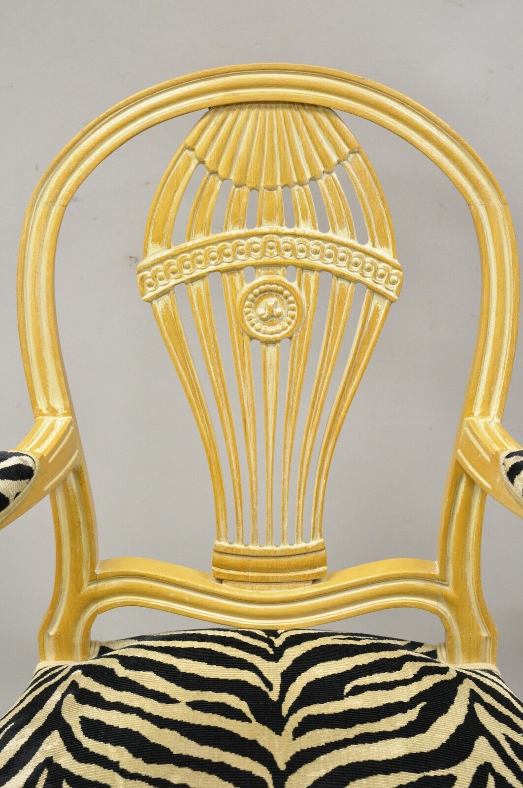 French Louis XVI Hot Air Balloon Back Montgolfier Zebra Print Fauteuil Arm Chair