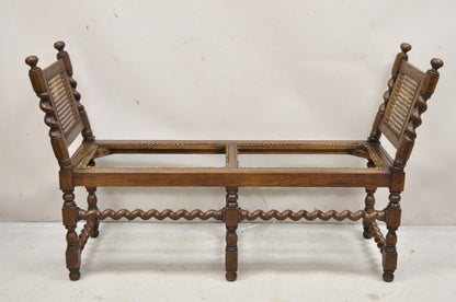 Vintage Oak Jacobean Style Barley Twist Stretchers 6 Leg Cane Window Bench