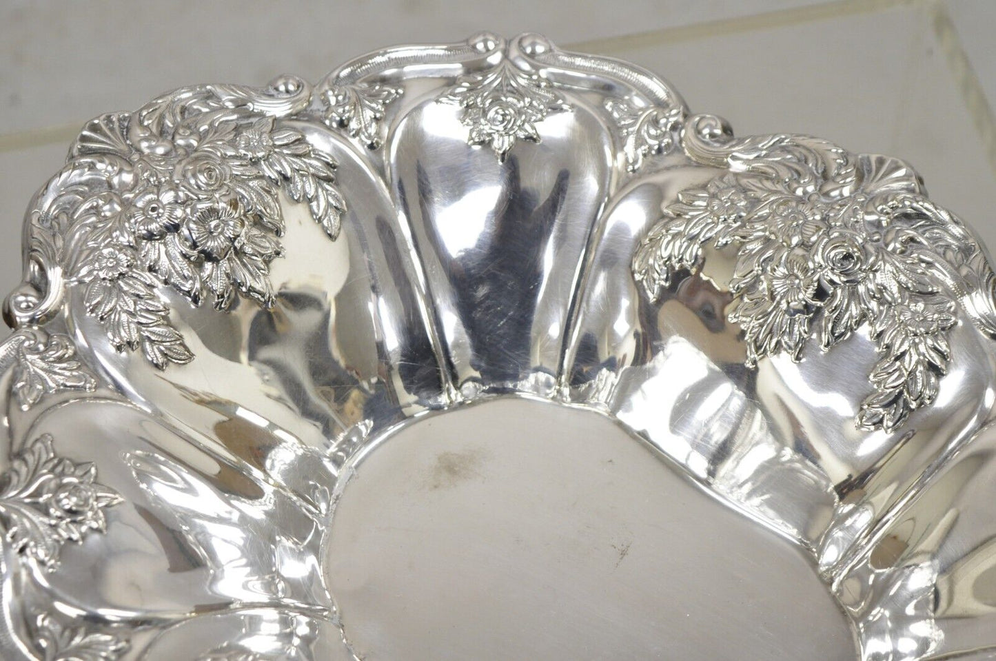 Victorian Silver Plated Floral Repousse Trinket Dish Serving Bowl Platter