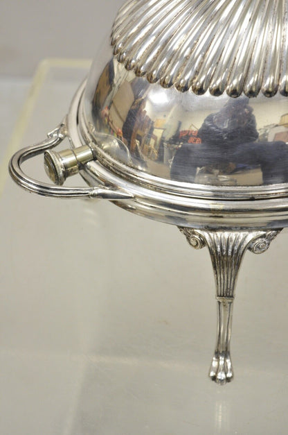 English Sheffield Victorian Silver Plated Revolving Dome Serving Dish Warmer