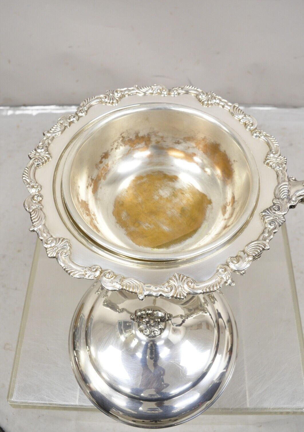 Vintage Victorian Style Ornate Silver Plated Chafing Dish Food Warmer w/ Burner