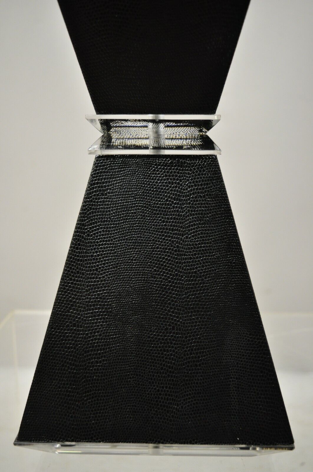 Vintage Karl Springer Style Lucite Hourglass Black Faux Sharkskin Table Lamp