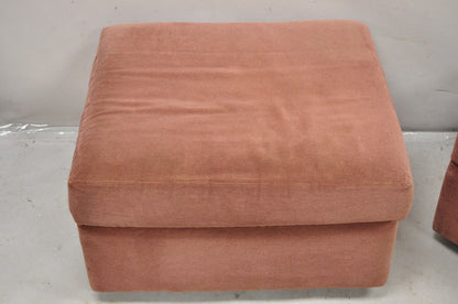 Thayer Coggin Modern Upholstered Mauve Color Ottomans on Wheels - a Pair