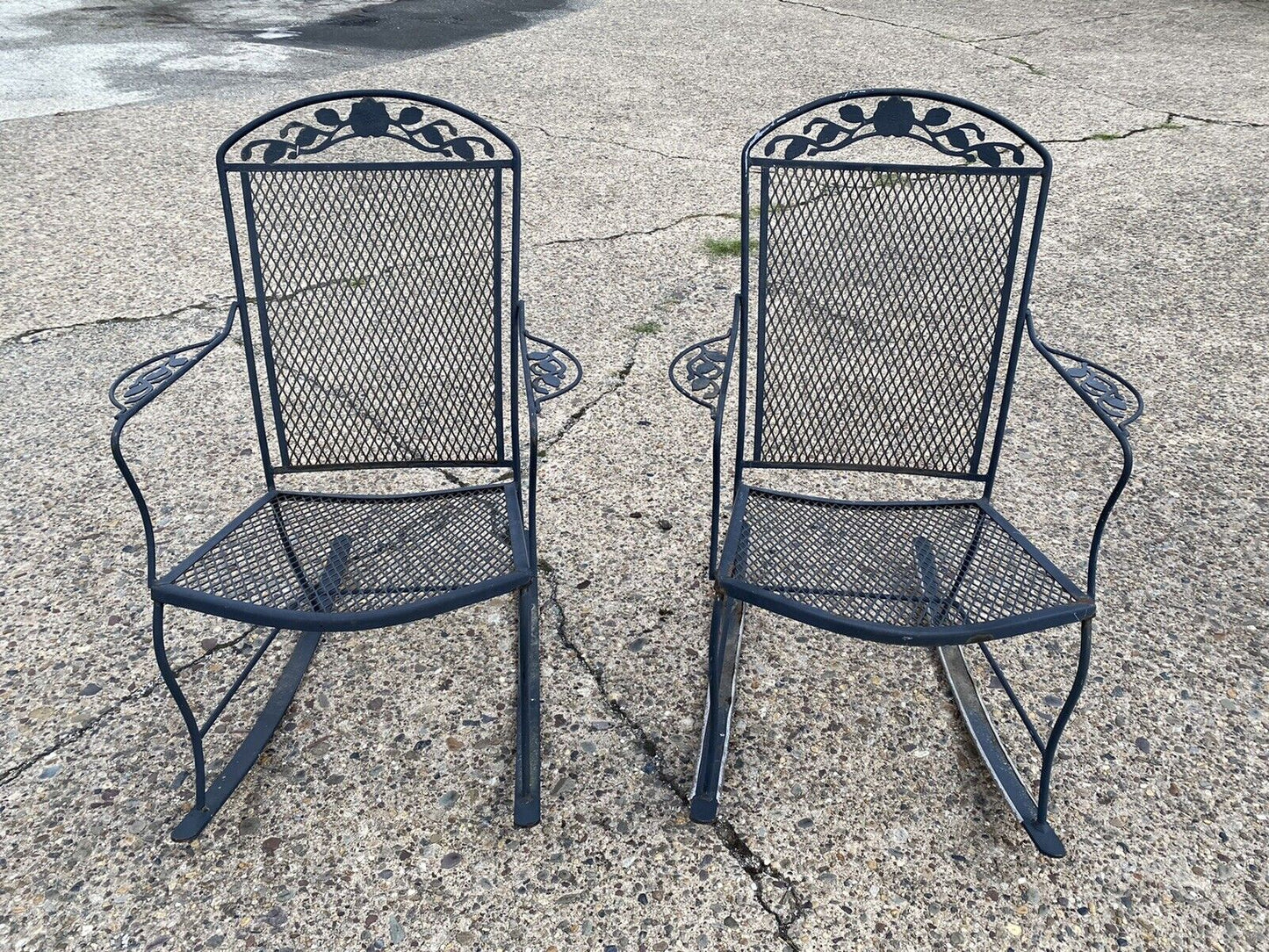Vintage Wrought Iron Victorian Style Garden Patio Rocker Rocking Chairs - a Pair