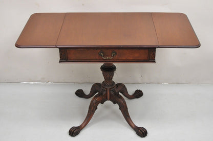 Georgian Style Mahogany Carved Paw Feet Dropleaf Side Lamp Table by Imperial