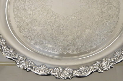 Vtg Oneida Victorian Style Round Silver Plated Serving Platter Tray w handles