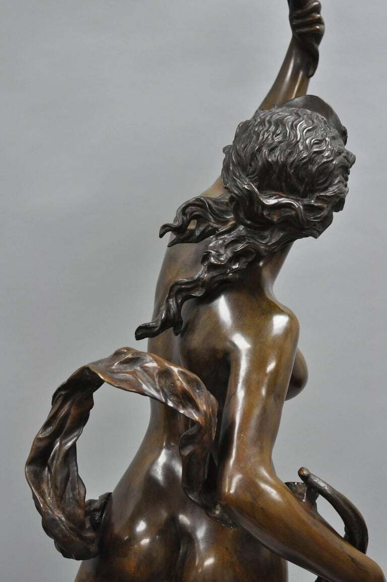 Life Size French Art Nouveau Style Bronze Female Nude Nymph Statue, Cibardie