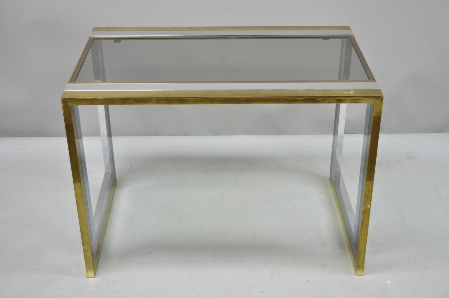 Vtg Mid Century Modern Chrome Brass Glass Waterfall Side Table by Messin Finland