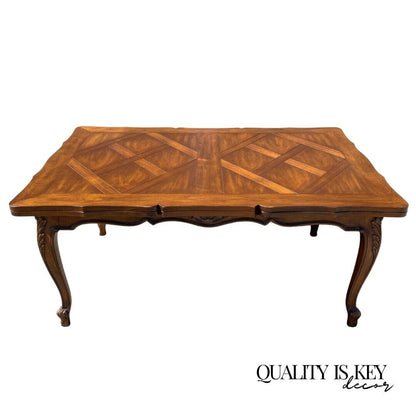 French Country Provincial Style Walnut Parquetry Inlay Extension Dining Table