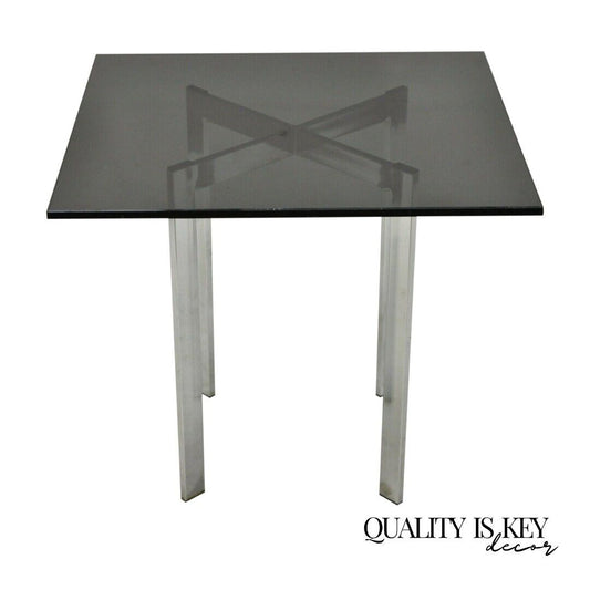 Mid 20th Century Chrome X-Frame Smoked Glass Barcelona Style Side End Table