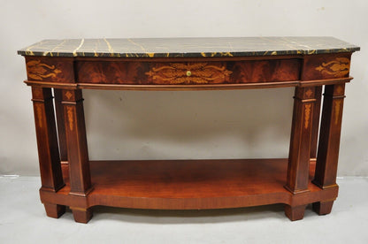 Henredon Marble Top One Drawer Inlaid Mahogany Empire Sideboard Buffet Server