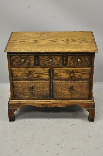 Vintage English Colonial Miniature Oak Wood Small Campaign Chest Side Table