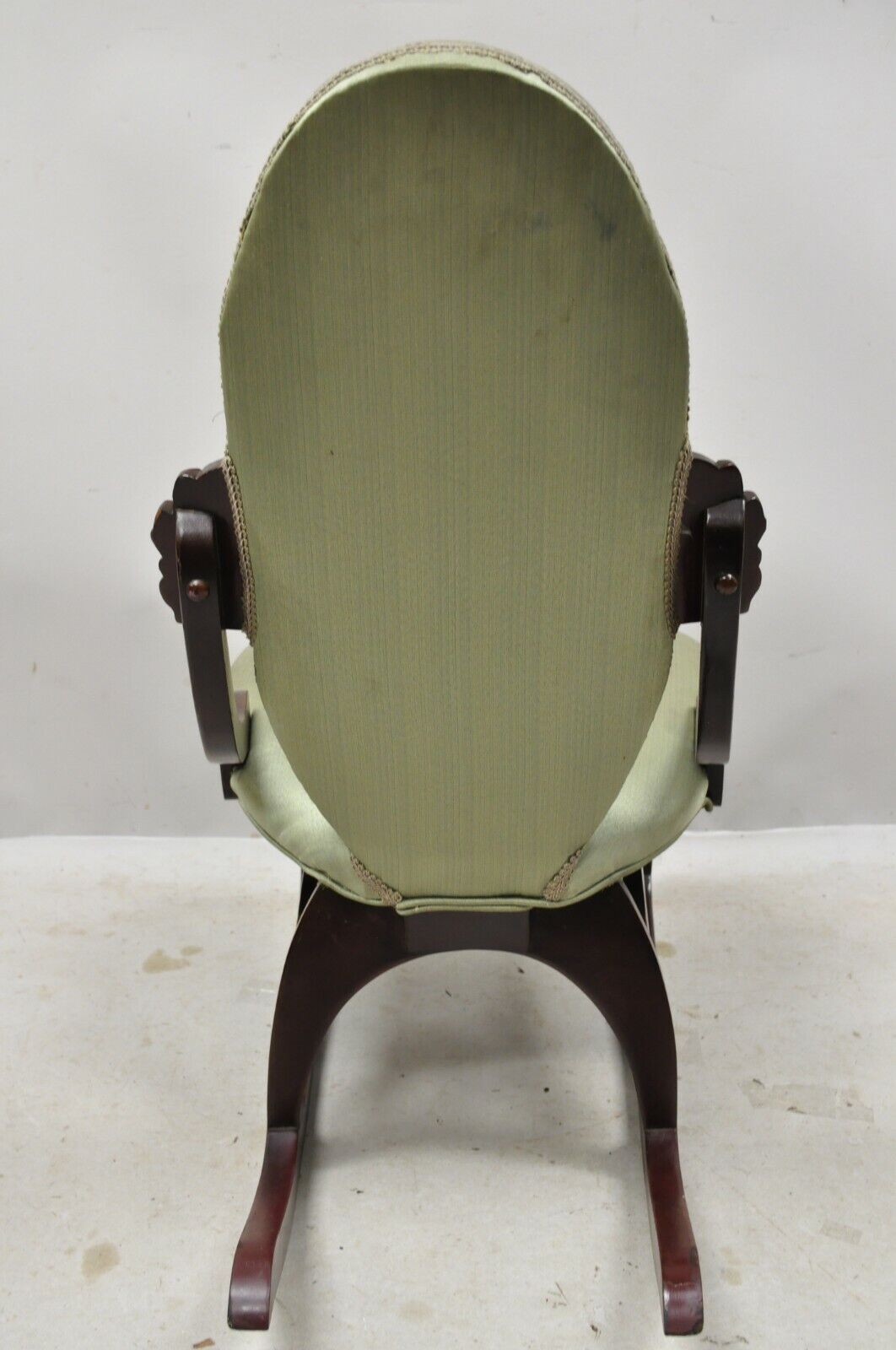 Vintage Victorian Small Mahogany Green Rocking Chair Rocker