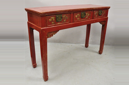 Vintage Chinese Red Lacquered 3 Drawer 45" Console Table Sofa Hall Table