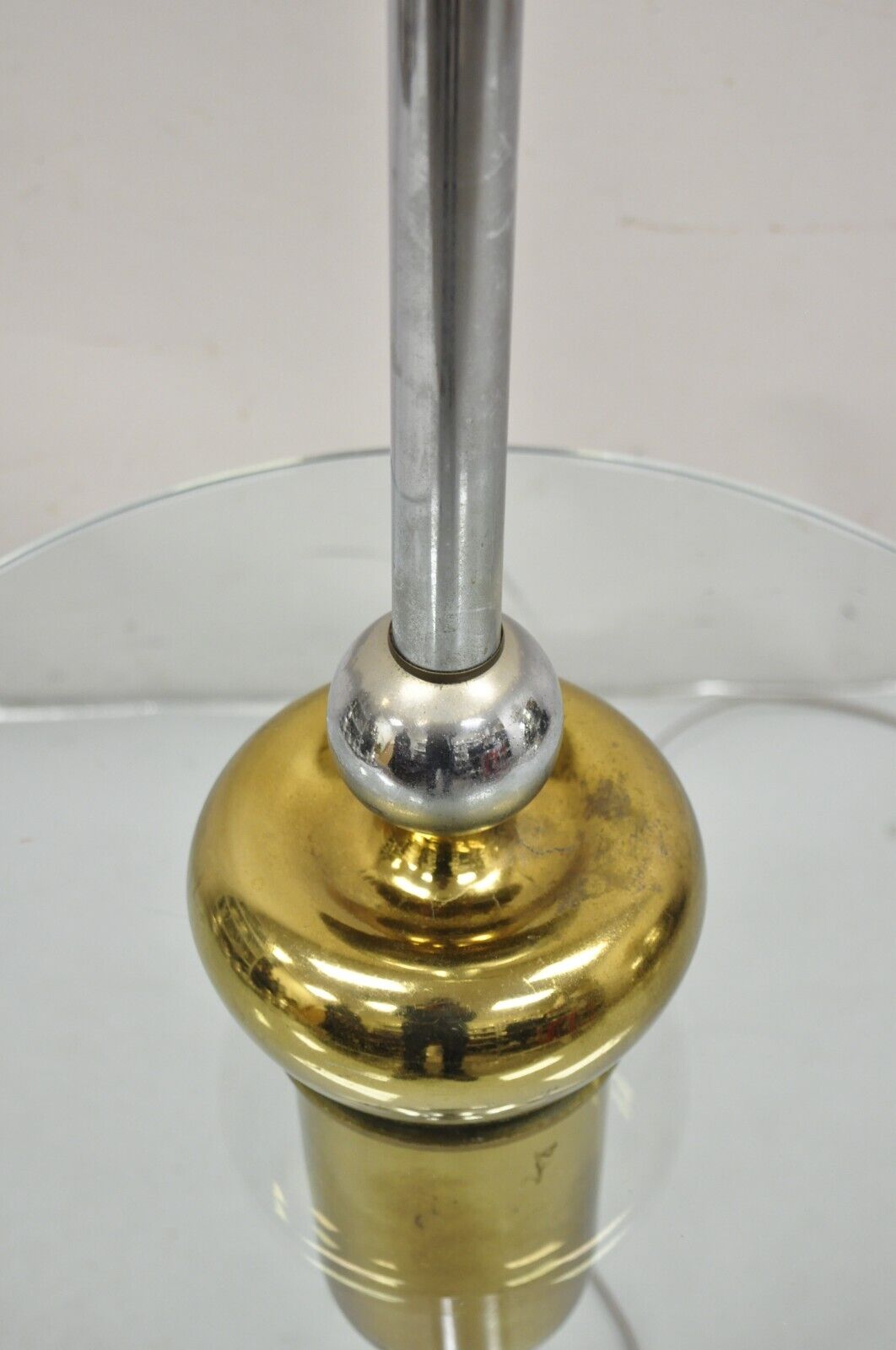 Mid Century Modern Space Age Atomic Era Chrome Brass Glass Side Table Floor Lamp