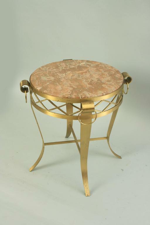 French Neoclassical Round Rogue Marble Top Bronze Gueridon Occasional Table