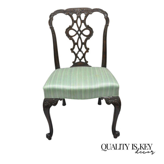 Antique Solid Mahogany Georgian Style Dining Side Chair Carved Ribbon Back B