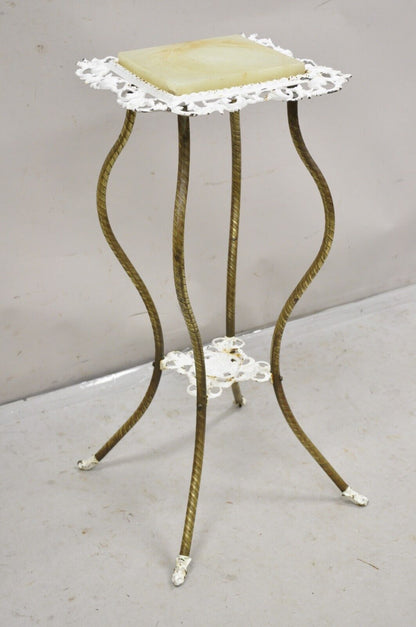 Antique Victorian Brass 2 Tier Onyx Stone Top Plant Stand Pedestal Side Table