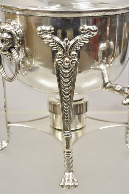 Antique English Regency Lion Head Paw Feet Silver Plated Samovar Warmer