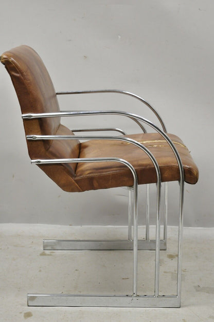 Mid Century Modern Art Deco Chrome Cantilever Milo Baughman Style Arm Chair