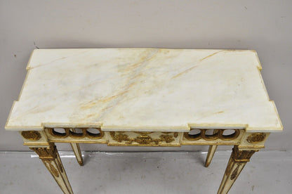 Vintage Italian Neoclassical Style Marble Top Cream and Gold Gilt Console Table