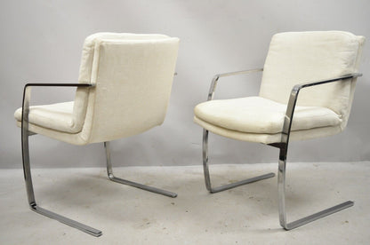Mid Century Modern BRNO Style Chrome Cantilever Lounge Arm Chairs (B) - a Pair