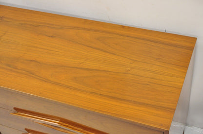 Vintage Mid Century Danish Modern Sculpted Walnut Long Dresser Credenza