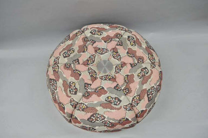 Large Mid Century Modern 36" Round Pink Tufted Chrome Base Souffle Pouf Ottoman
