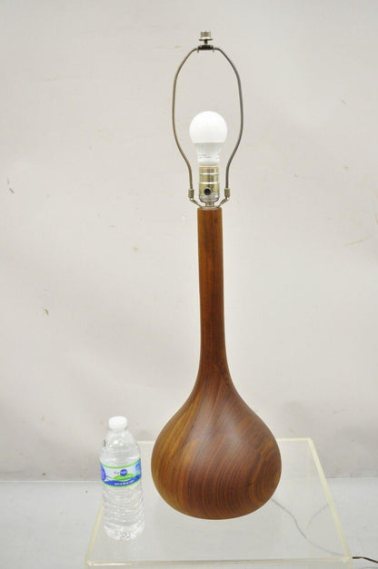 Mid Century Danish Modern Staved Teak Wood Bulbous Sculpted Table Lamp