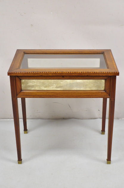 Antique English Edwardian Inlaid Mahogany Small Bijouterie Curio Display Table