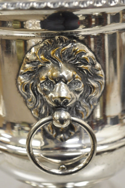 English Regency Lion Head Drop Pulls Silver Plated Champagne Chiller Ice Bucket