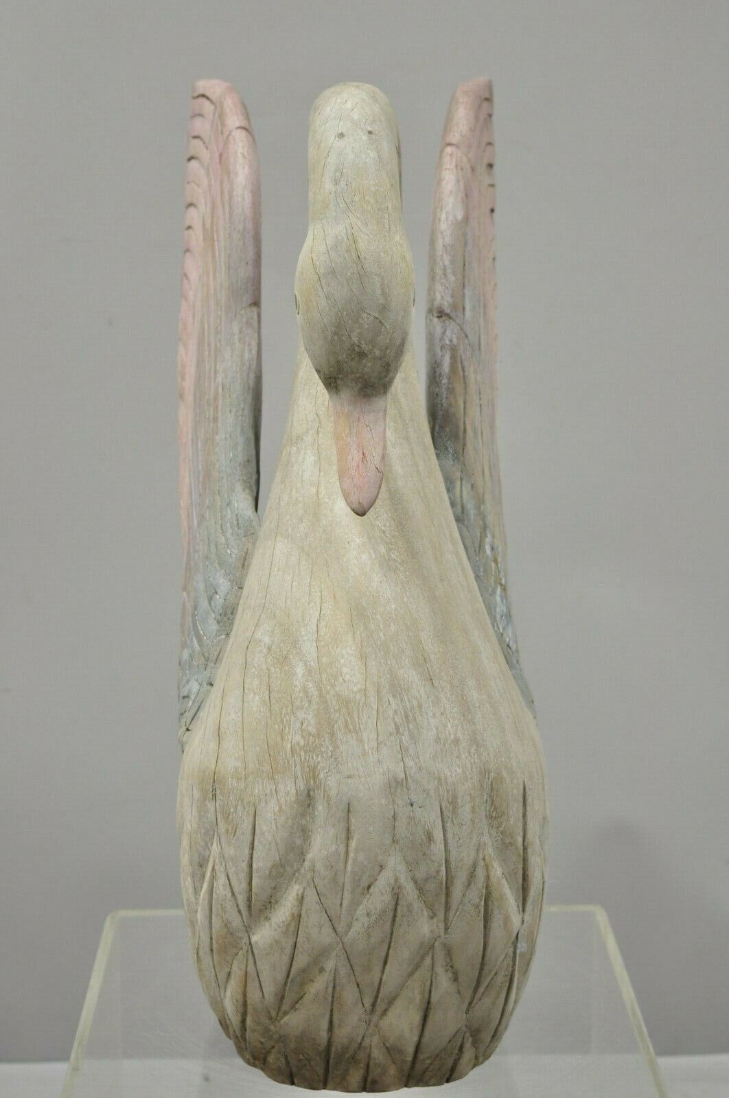 Large Vintage Carved Wood 26" Regency Swan Statue Figure Pedestal Table Base