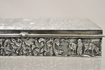 Vintage Dutch Country French Baroque Style Silver Plated Figural Jewelry Box