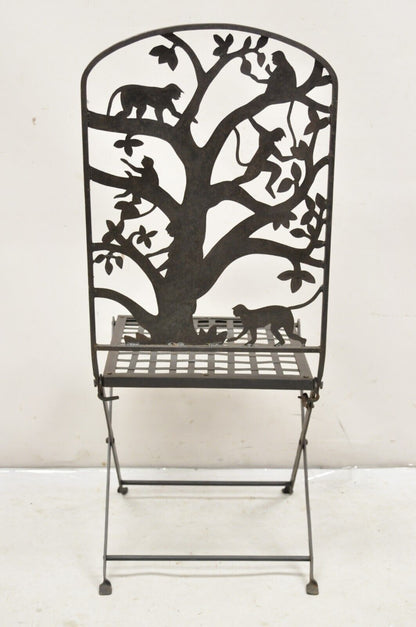 Vintage Wrought Iron Figural Monkeys In Tree Folding Garden Accent Chair