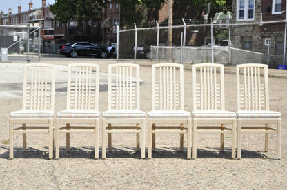 Vintage Post Modern Cream Lacquered Cross Slat Back Dining Side Chair - Set of 6