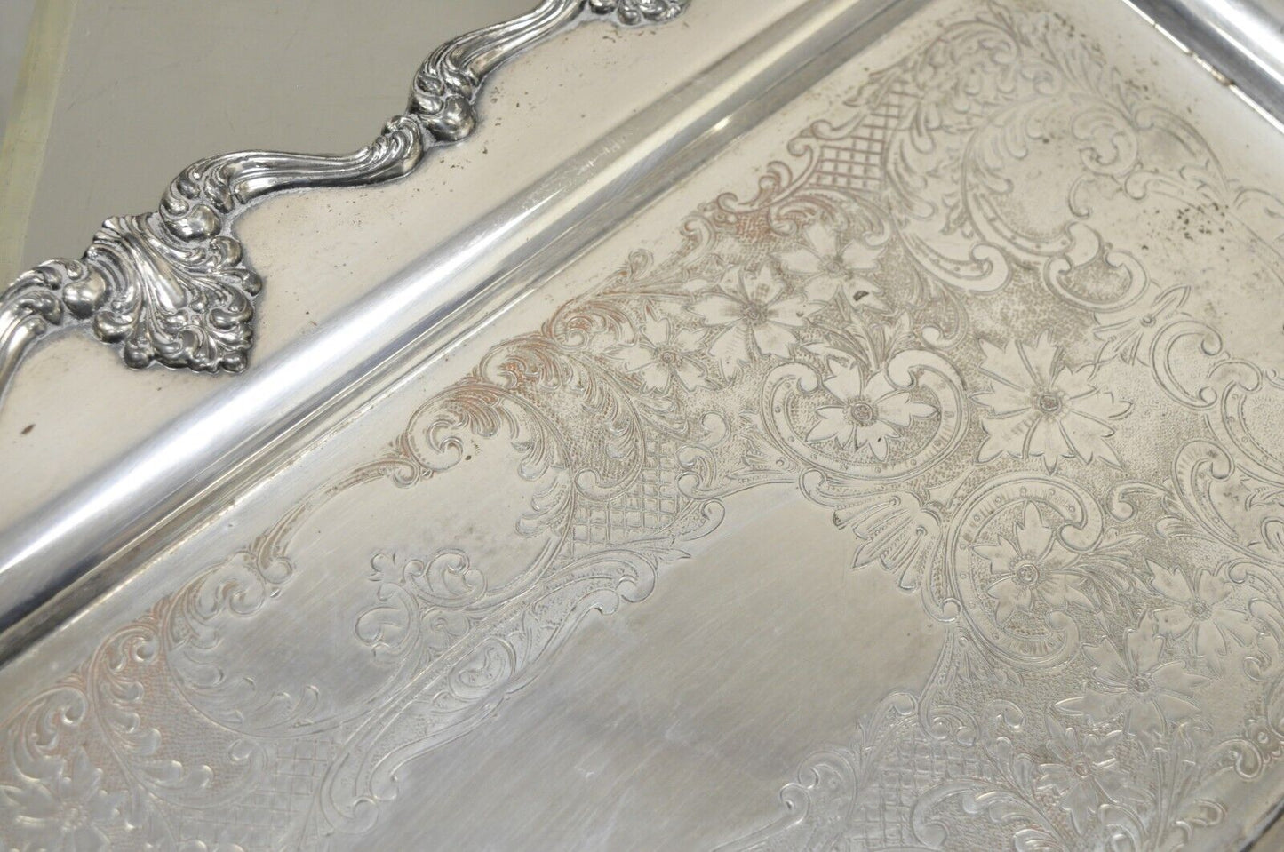 Vintage English Victorian Narrow Silver Plate Twin Handle Serving Platter Tray