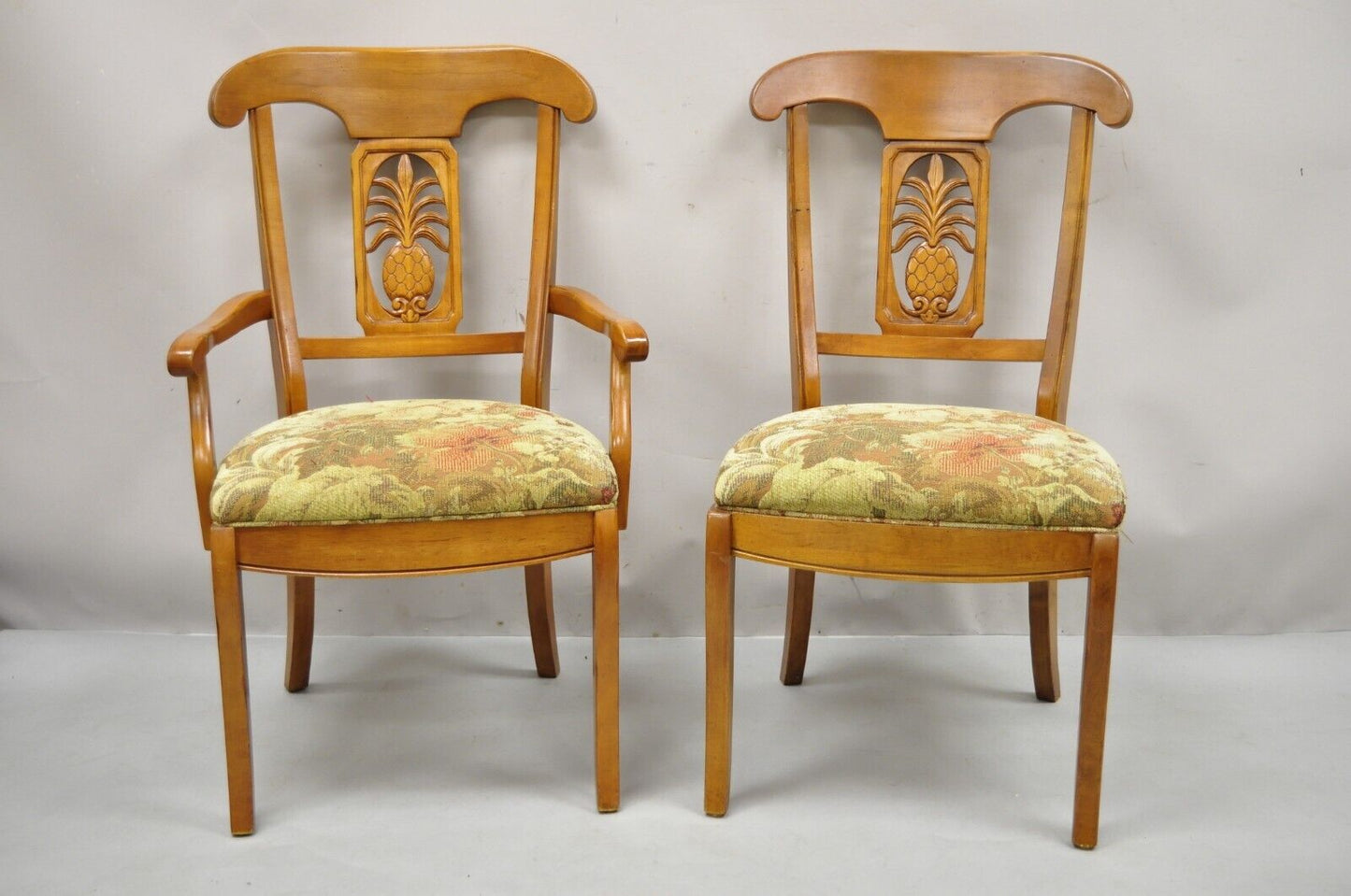 Ethan Allen Legacy Carved Pineapple Maple Wood Dining Chairs - Set of 6