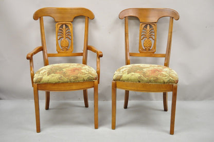 Ethan Allen Legacy Carved Pineapple Maple Wood Dining Chairs - Set of 6
